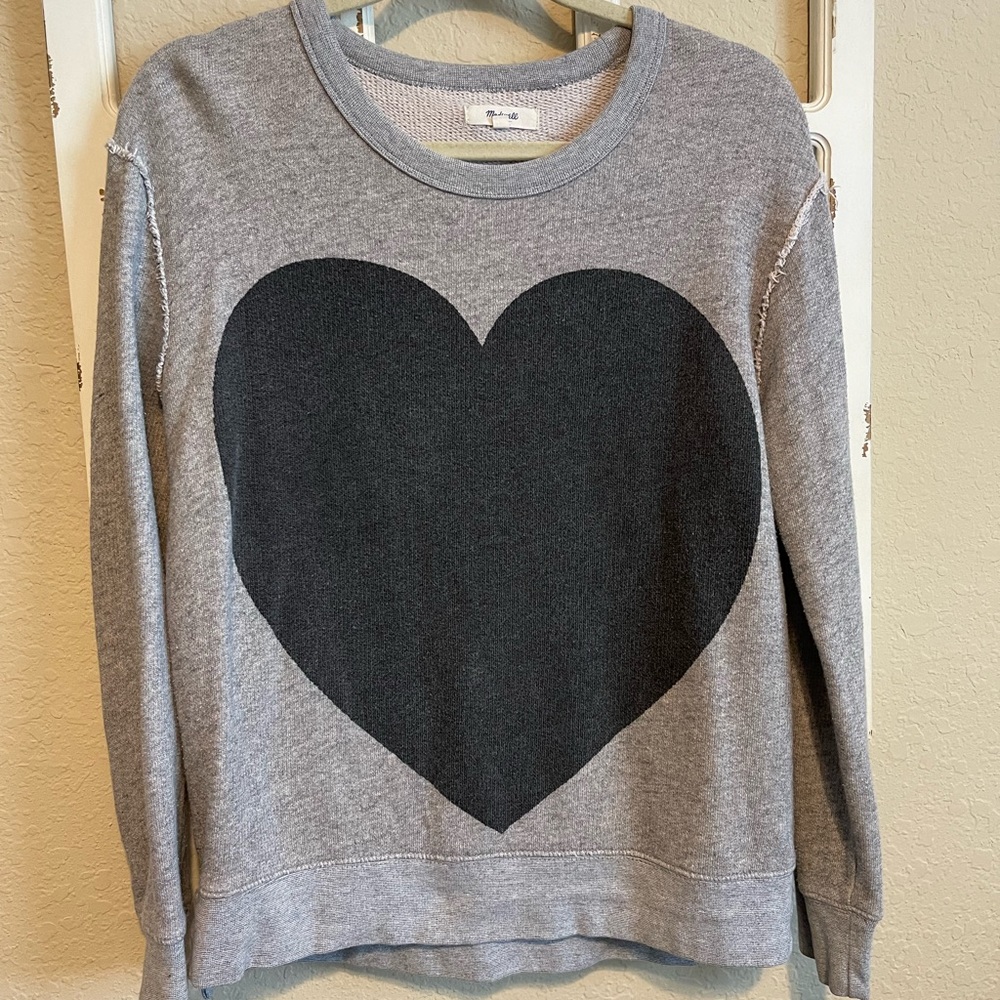 Madewell Gray Long Sleeve Sweatshirt with Black Heart Centered on Front